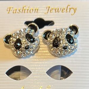 Panda Stud Earrings - Silver and Black